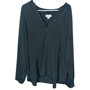 Ava & Viv Black Dotted Blouse V-Neck Single Button Cuffs Women's Size 3X